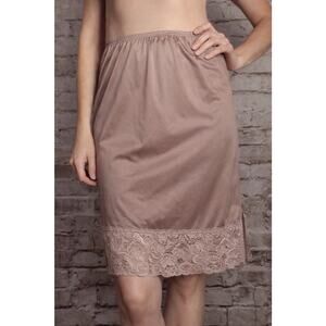 Vintage Vanity Fair Taupe Soft Satin Lace Half Slip Medium 26" Long Glam Retro